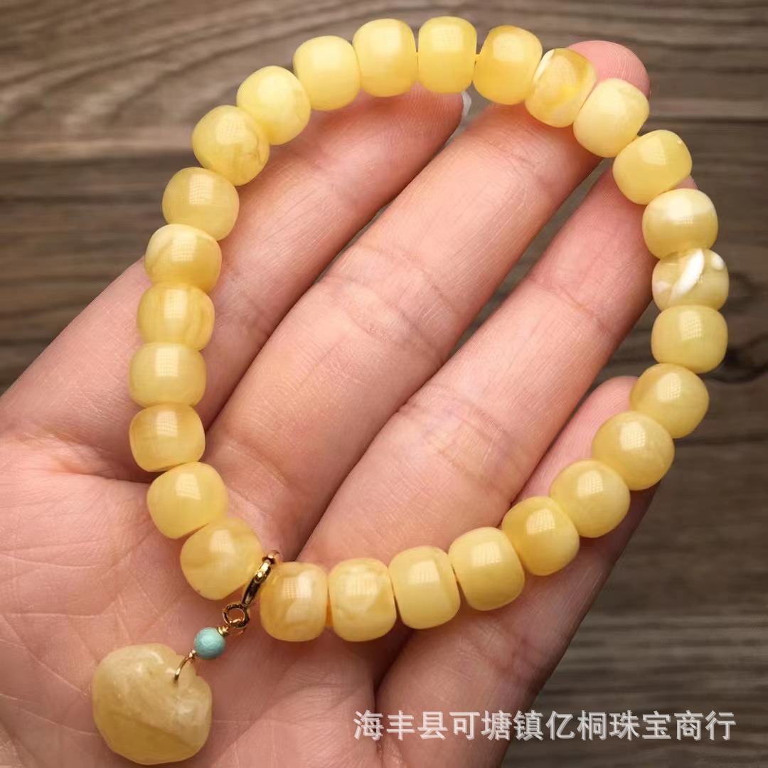 天然俄料蜜蜡白花蜜老型手串蜡质饱满小滴溜配饰挂件饰品厂家批发