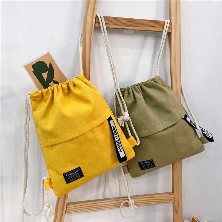 Factory Wholesale Drawstring Backpack Solid Color Fashion 2024 Canvas Bag Drawstring Bag Korean Women Bag Pull-Belt Backpack