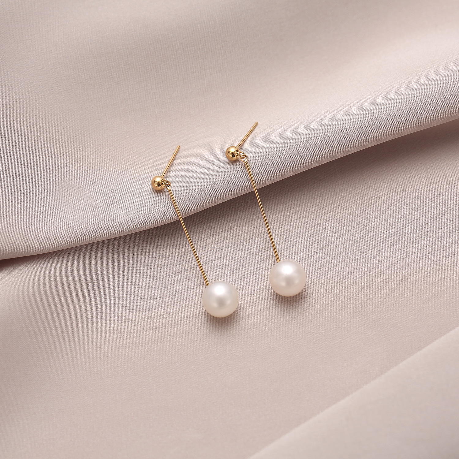 18k金珍珠耳环女款黄金耳钉长款天然珍珠耳线玫瑰金耳环耳坠