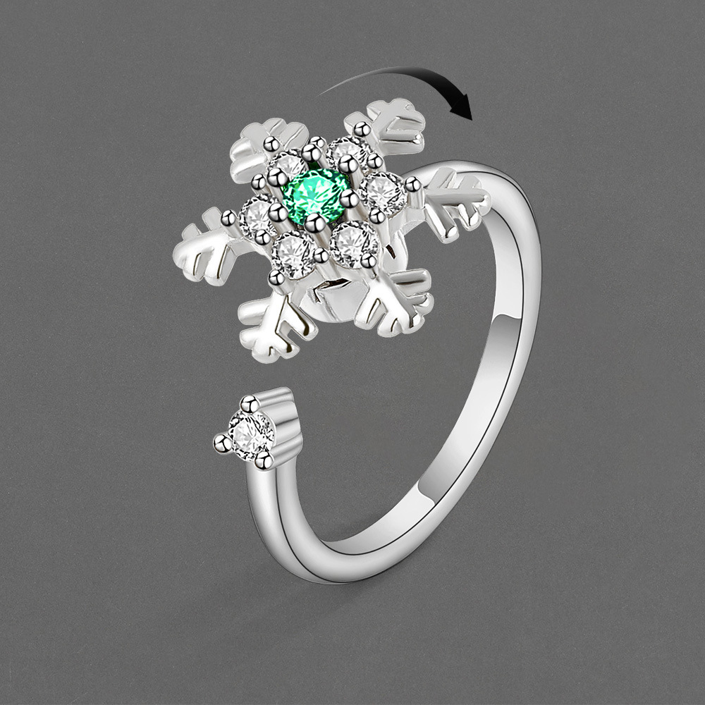 网红同款会转的雪花戒指可旋转转动戒指女时尚个性可调节食指指环