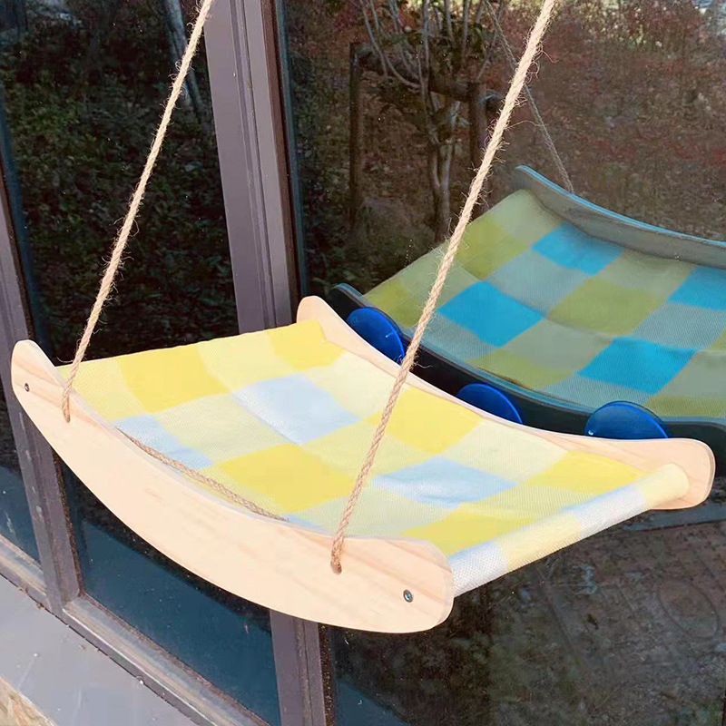 Cat Hammock Hanging Nest Suction Type Wooden Sun-Drying Cat Selection Hammock Window Glass Hanging Bed Cat Supplies