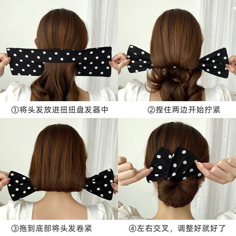 High Sense Bun Banana Clip Hair Band Lazy Bow Print Rotating Hair Band Bud-like Hair Style Hair Braiding Accessories