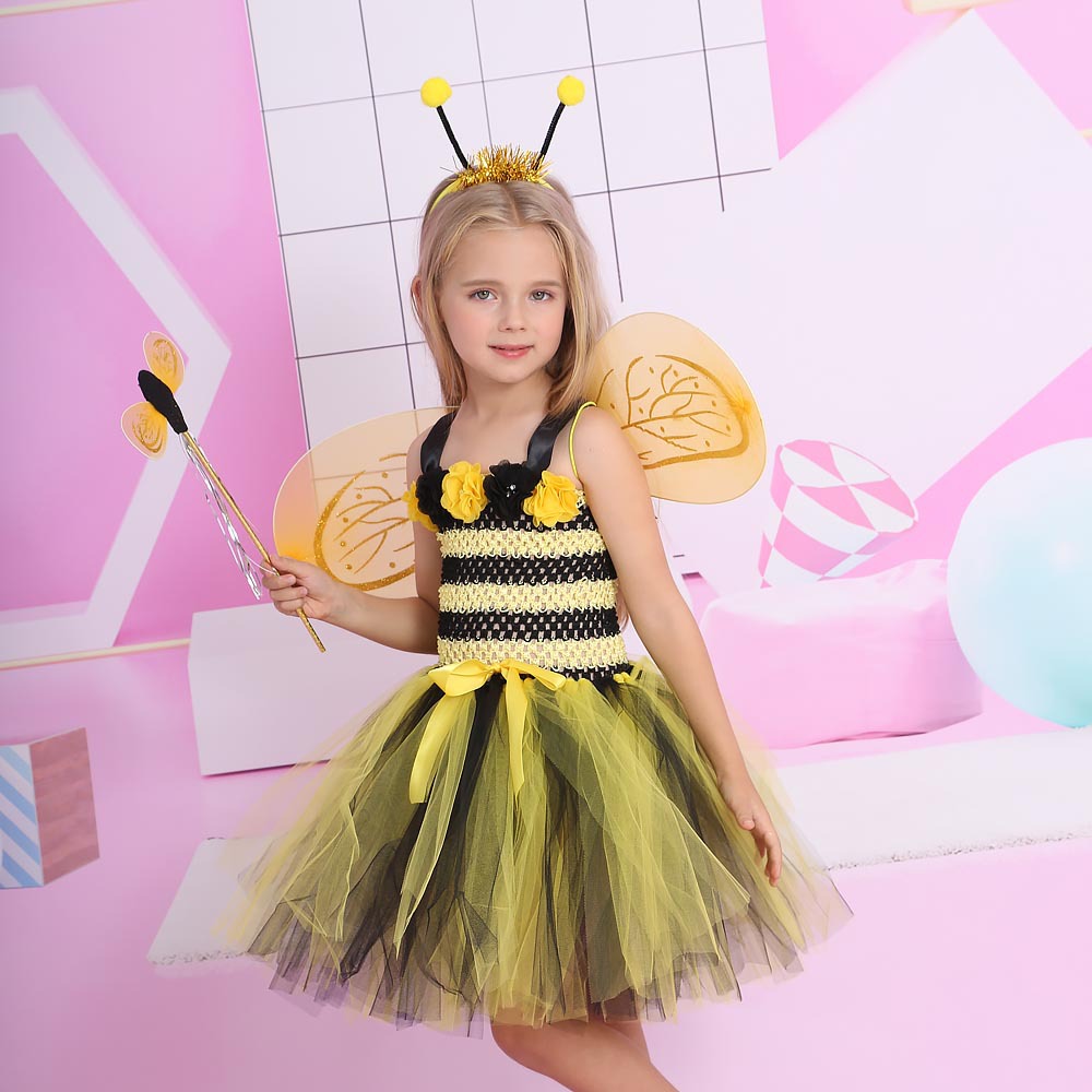 yellow little bee animal costume halloween children‘s cosplay costume girls‘ dance performance pettiskirt