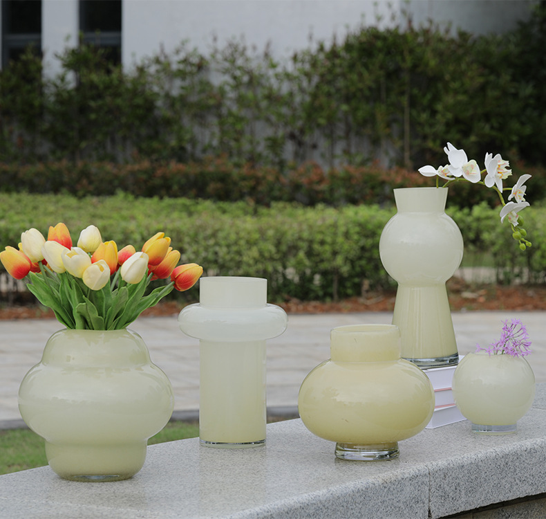 ins风创意手工奶油黄玻璃花瓶高级感软装客厅家居餐桌装饰摆件