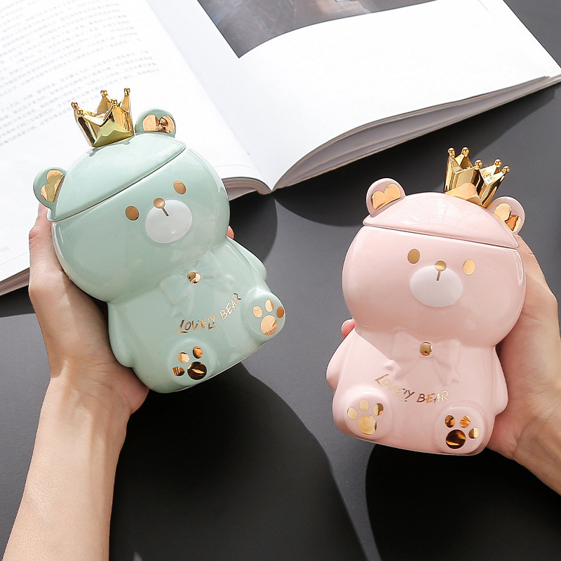 Cartoon Bear Mug with Lid Couple Cup Good-looking Opening Gift Christmas Ceramic Water Cup