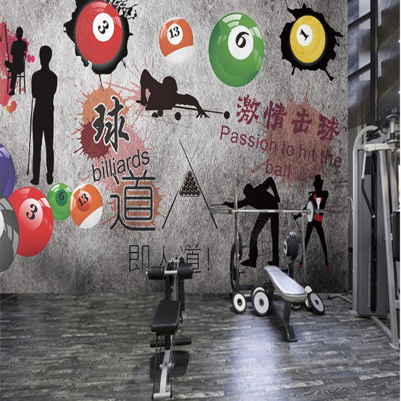 手绘涂鸦台球背景墙装饰画台球馆台球室桌球馆背景墙墙纸壁画