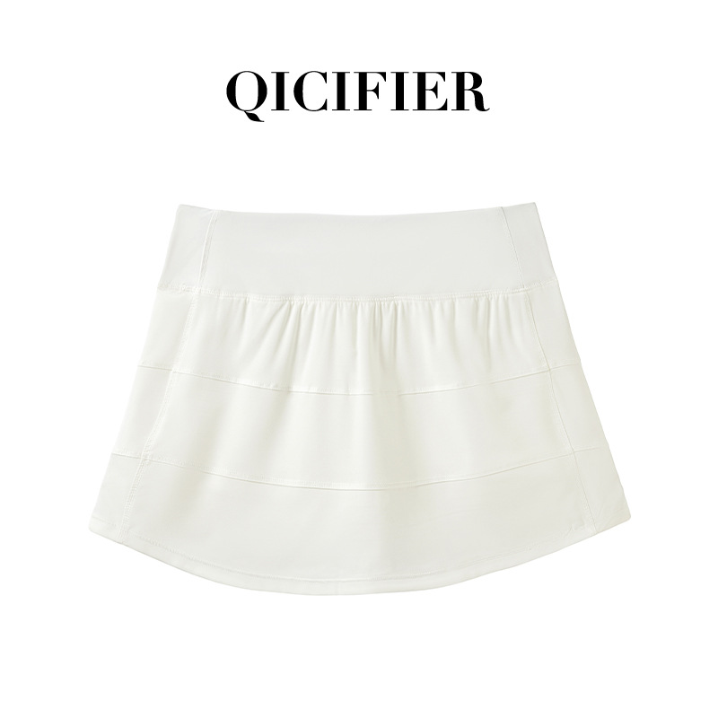 Qcfe New Outdoor Sports Skirt Exposure-Proof Belt Lining Mid Waist Quick-Drying Breathable Nude Feel Yoga Pleated Skirt for Women