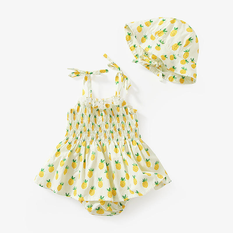 婴幼儿服装女童夏清爽菠萝印花连衣裙包屁衣儿童吊带新生儿爬爬服