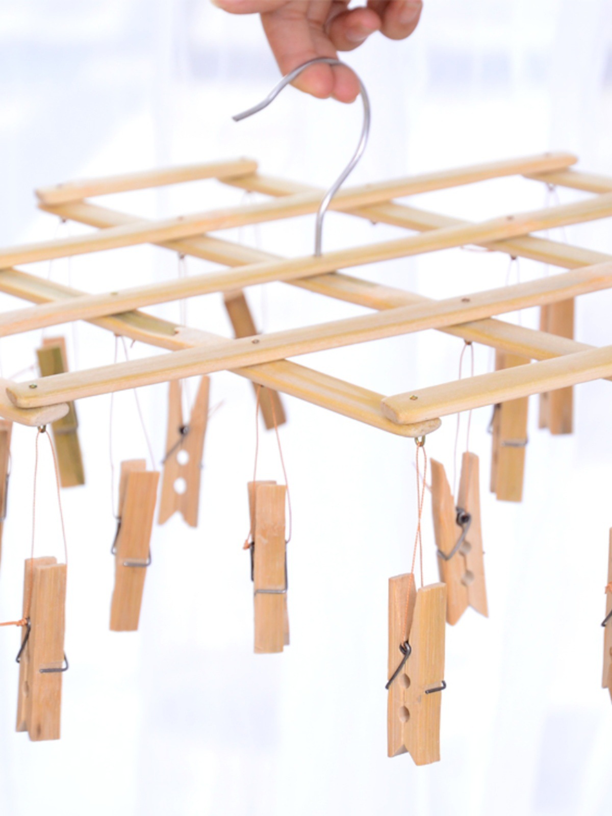 批发家用多功能竹制折叠晾衣架 夹子挂衣架 袜子内衣晒衣夹晾衣撑