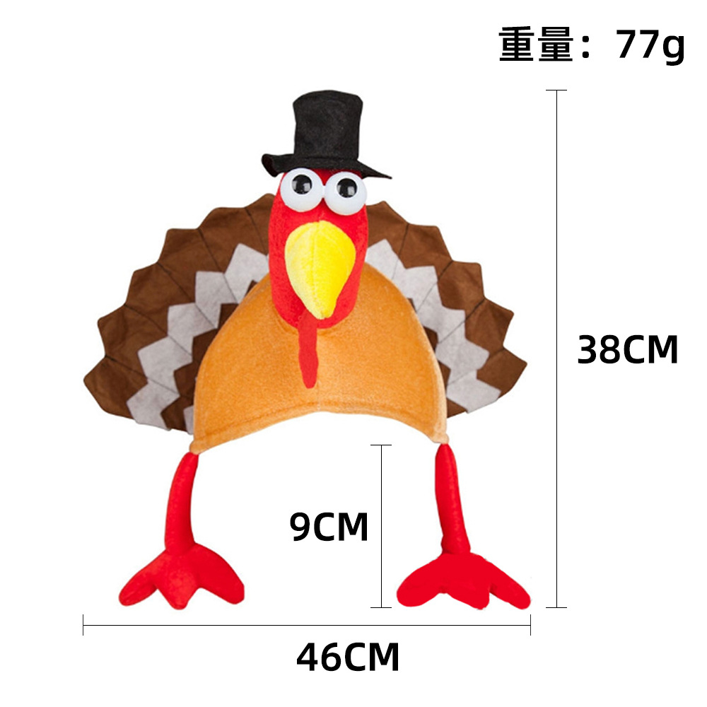 Cross-Border Thanksgiving Turkey Hat Carnival Luminous Chicken Leg Hat Cartoon Turkey Head Cover Funny Hat in Stock