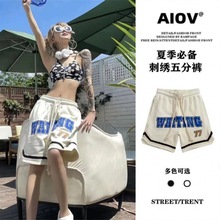 AIOV高街刺绣美式短裤女2024夏季新款阔腿五分裤男抽绳运动篮球裤