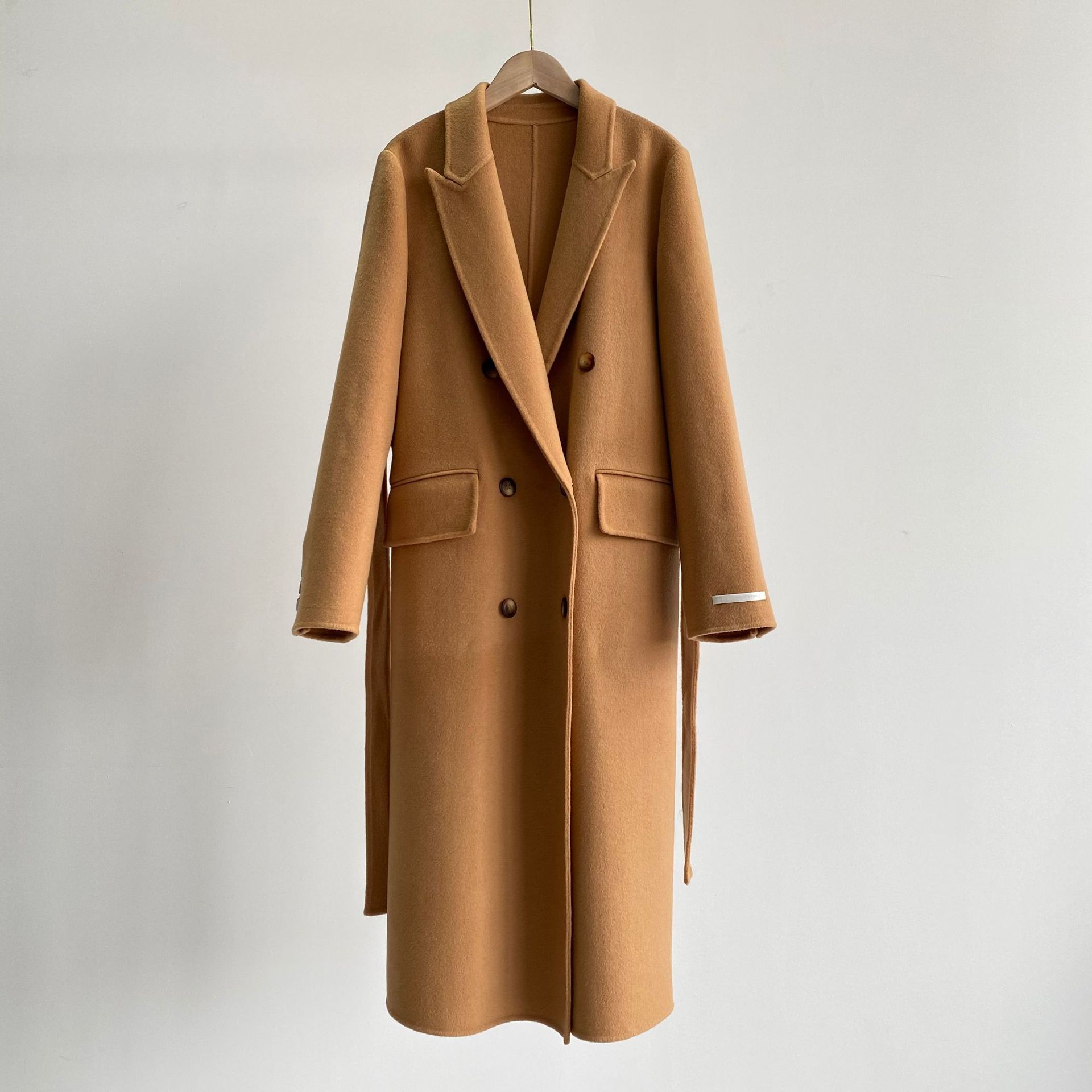 21年秋冬新款韩版羊绒大衣 大连女装工厂双排扣毛呢外套