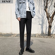 155小个子男生穿搭显高束脚西裤男垂感春季潮流九分配皮鞋的裤子