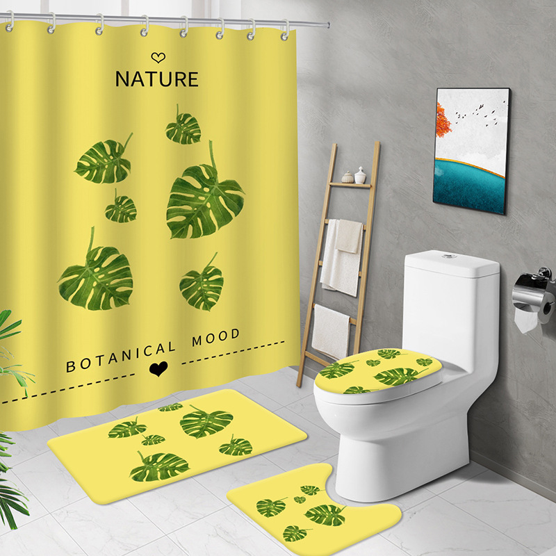 Amazon Fresh Fruit Printed Shower Curtain Four-Piece Set Cross-Border Bathroom Waterproof Non-Slip Floor Mat Shower Curtain Four-Piece Set