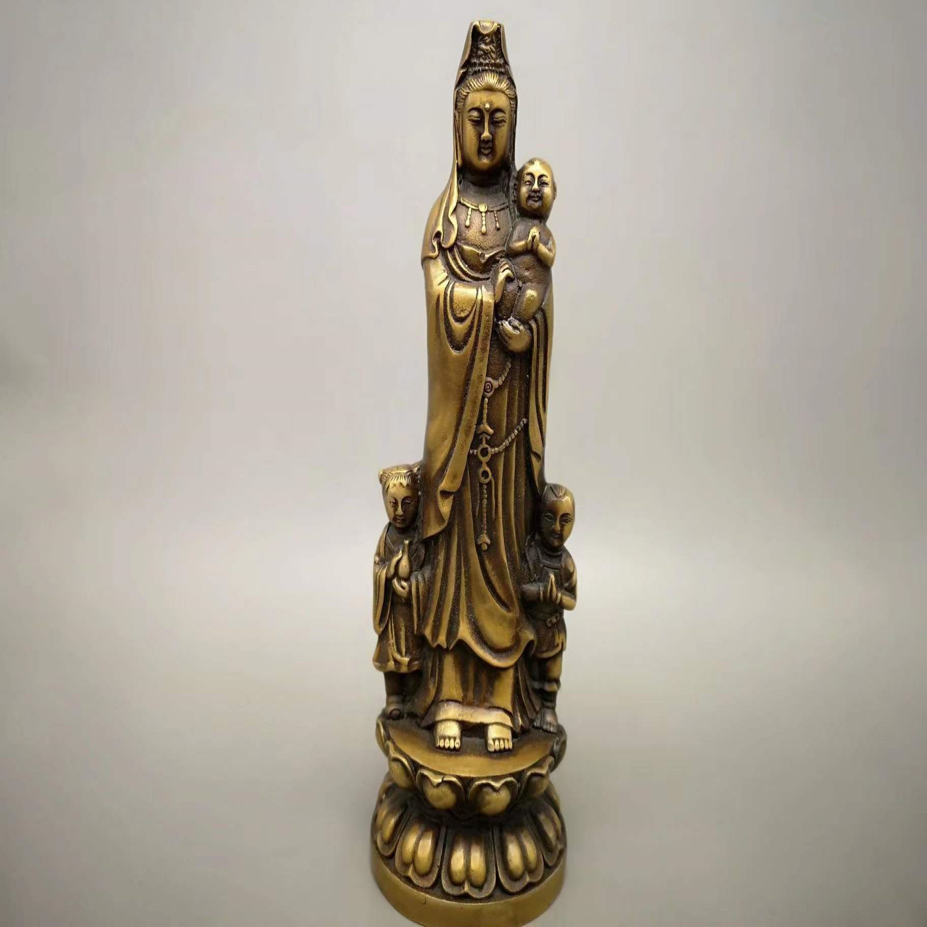 0成交14件古董古玩批发仿古纯铜加厚大清乾隆年制南海观音菩萨铜佛