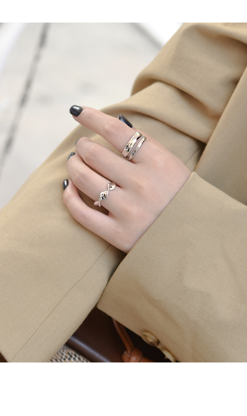 蒂奇韩版s925银戒指ins简约莫比乌斯扭纹开口戒指女百搭气质指环