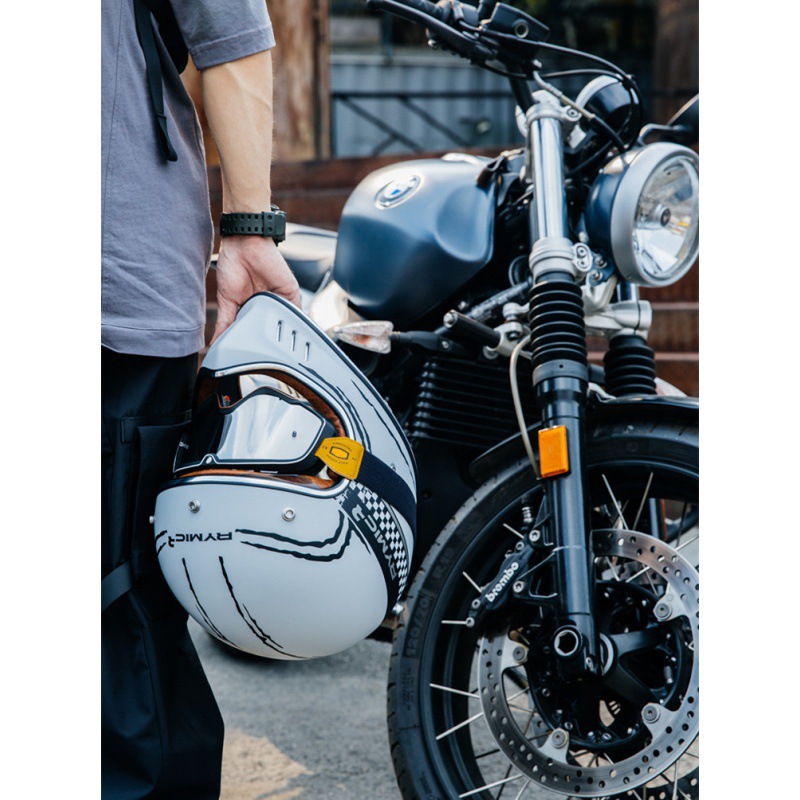 rymic头盔哈雷复古摩托车全盔越野男女士冬季安全帽机车头灰四季