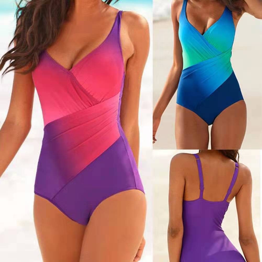 cross-border new arrival european and american swimsuit bikini rainbow gradient color fat woman plus size fat woman one-piece swimsuit bikini