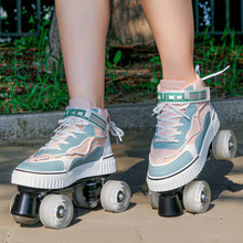 双排溜冰鞋滑板滑冰鞋旱冰鞋白色运动滑板车单轮轮滑鞋溜冰鞋女孩