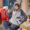 pajamas Autumn and winter Plush thickening three layers Plush zipper Hooded Cotton clip keep warm Simplicity Home Furnishings