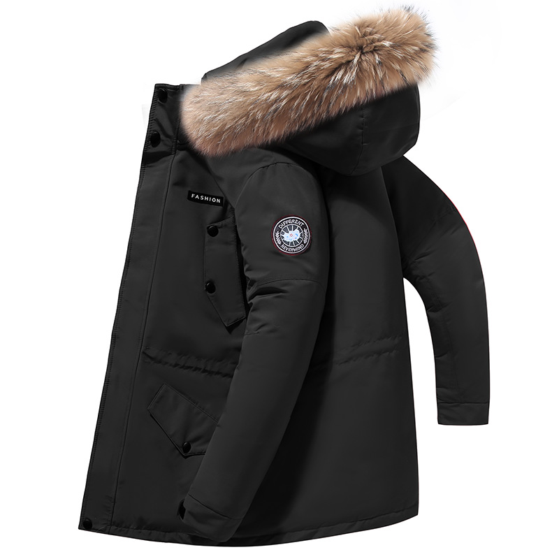 厂家直批冬季男士羽绒服男中长款工装大鹅款加厚保暖连帽时尚外套