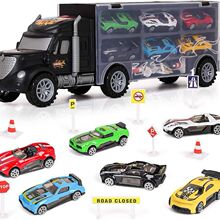 跨境亚马逊热销手提货柜车合金小汽车模型儿童玩具益智收纳套装