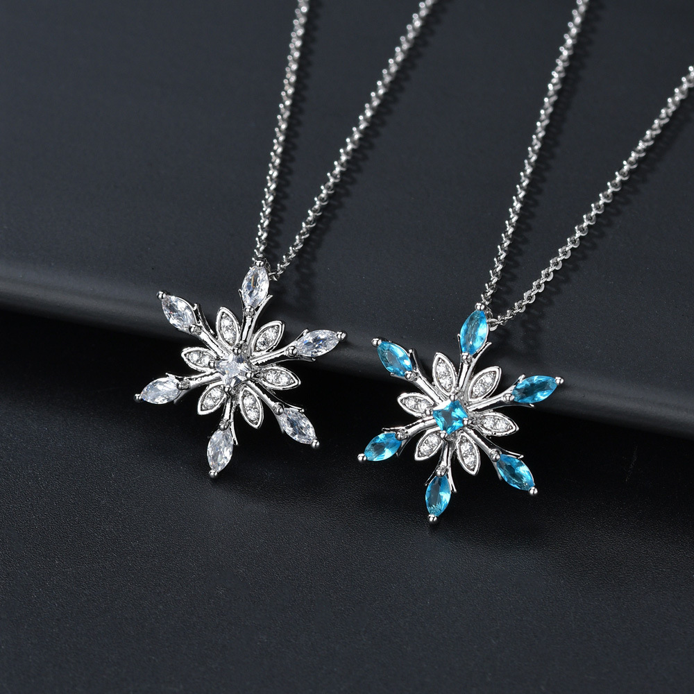 源头工厂直销首饰雪花项链aaa水晶锆石镶嵌吊坠欧美品质项坠批发