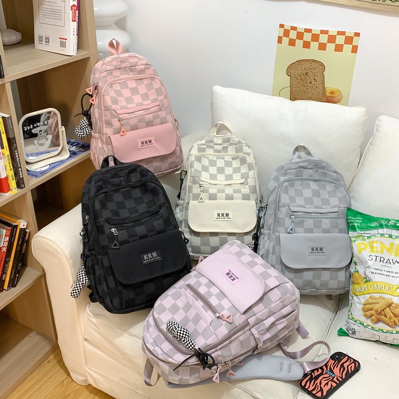 Women's Backpack Wholesale 2023 New Japanese Trendy Fashion Plaid Backpack Korean Middle School and College Schoolbag