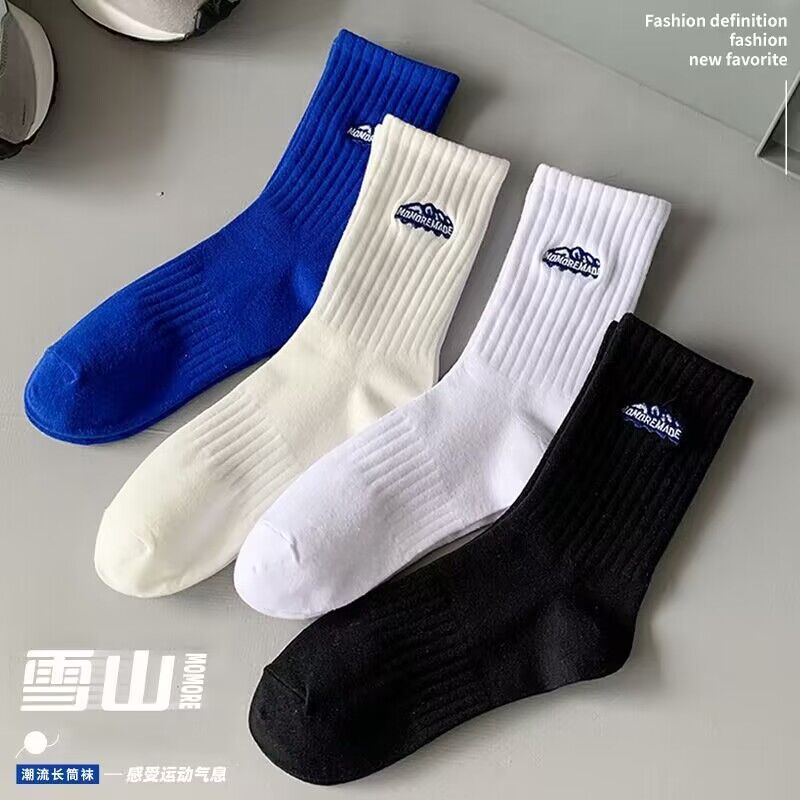 Socks Men's Autumn and Winter Polyester Cotton Thick Men's Sports Couple Women's Socks Tube Socks Ins Trendy Sports Snow Mountain Socks