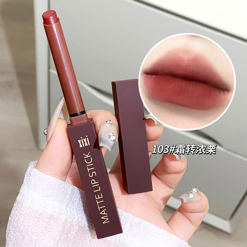 Xixi Yuemu Silky Thin Tube Lipstick Look Good Matte Finish Moisturizing Easy to Use Daily White Cheap Student