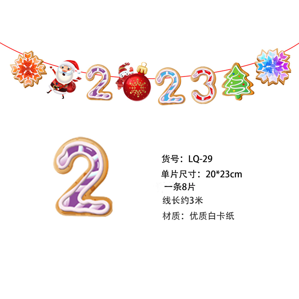 2023 New Christmas Decoration Cartoon Paper Hanging Flag Christmas Party Event Scene Atmosphere Layout Colorful Flags