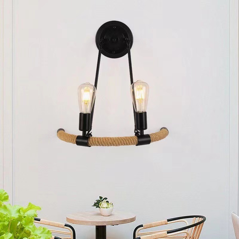 American Hemp Rope Wall Lamp Retro Industrial Style Creative Country Restaurant Coffee Shop Bar Aisle Wall Lamp Decorative Lamp