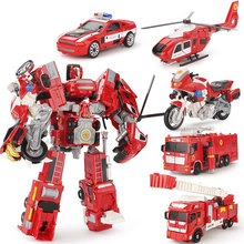 五合一变形警车消防车飞机器人金刚3男孩玩具汽车模型合金版4-6岁