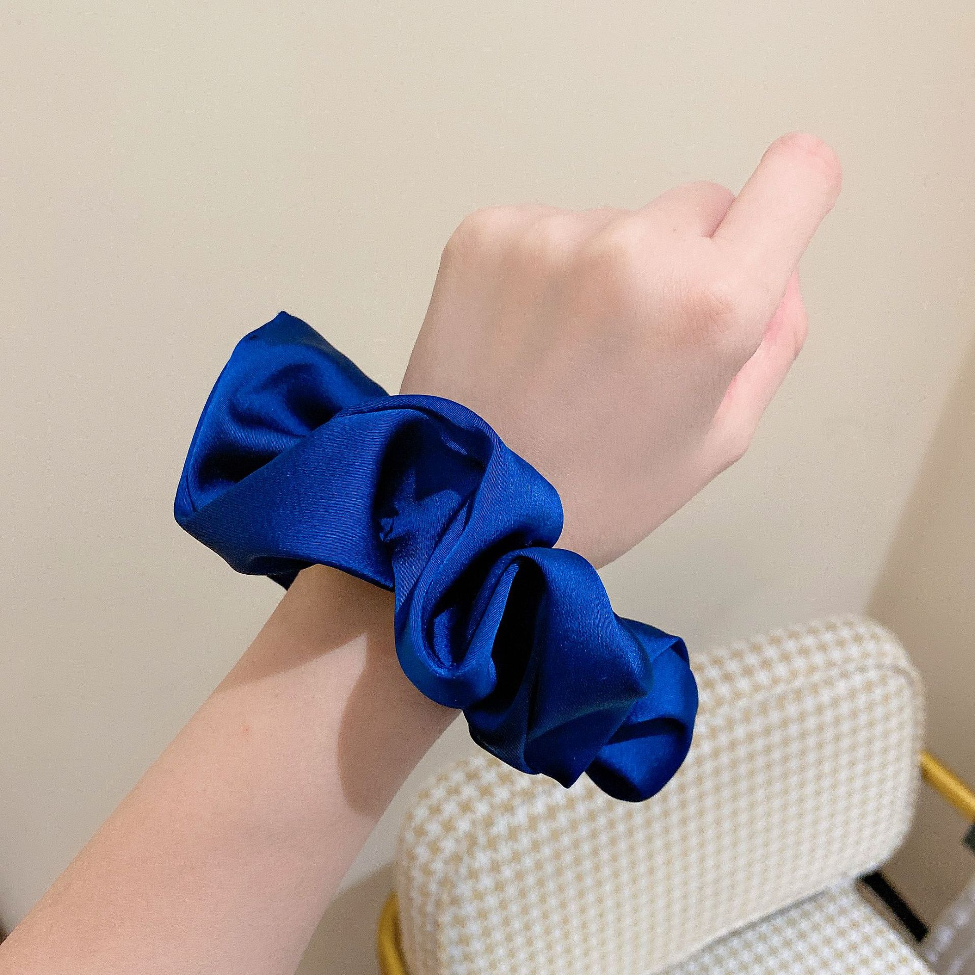 克莱因蓝色系大肠发圈发绳发饰 韩版ins网红可爱甜美少女pu皮发圈