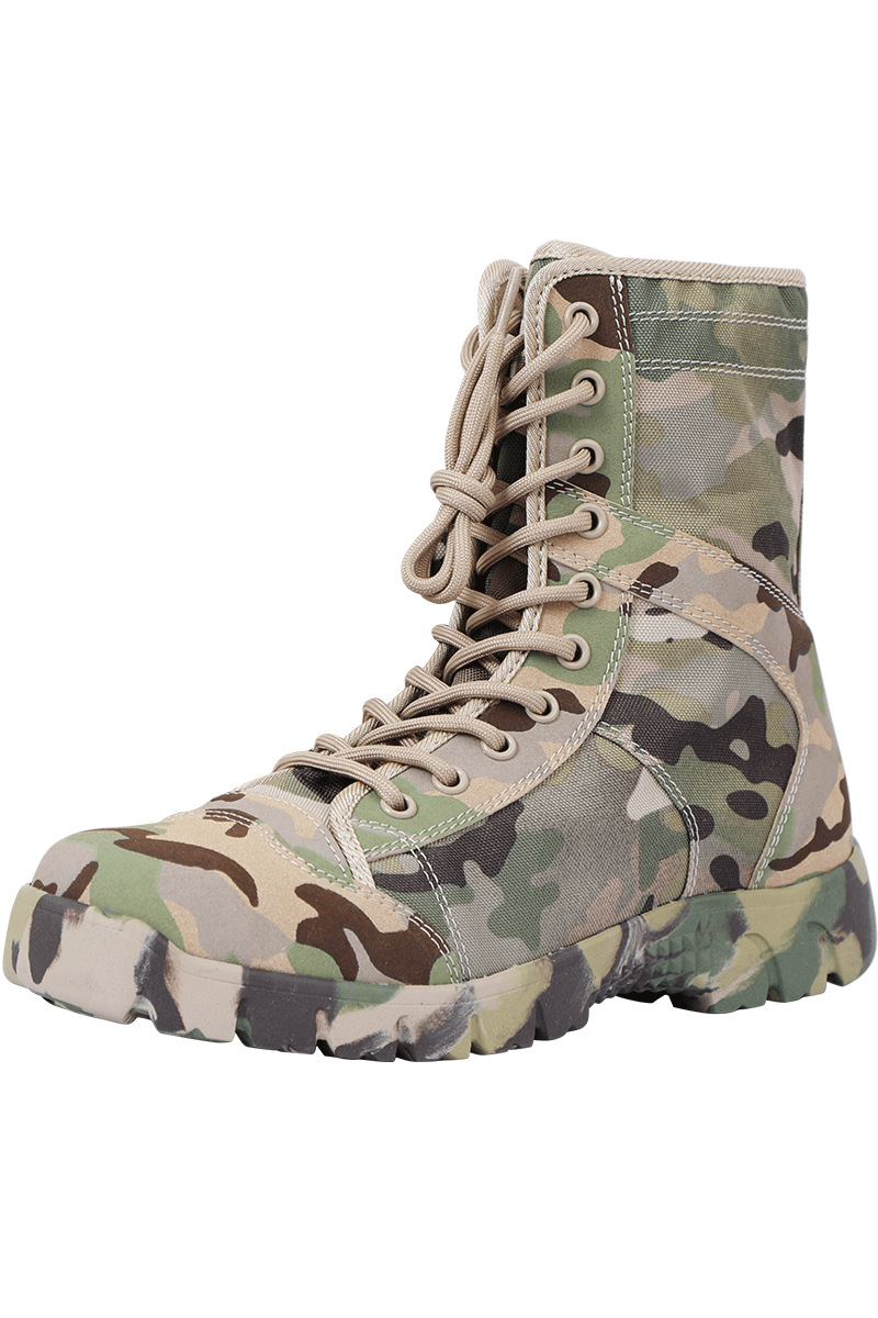 军鹰户外夏迷彩高帮军迷靴迷彩帆布战术鞋cp迷彩透气作战靴