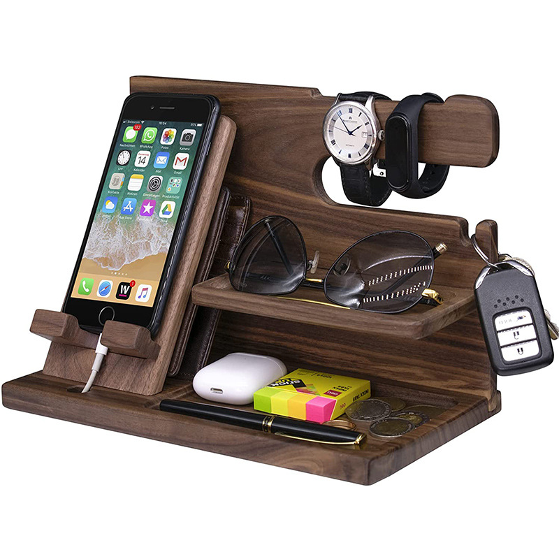 Wooden Phone Bracket Multi-Layer Key Storage Rack Hanging Watch Creative Ornaments Decorations Desktop Storage Rack