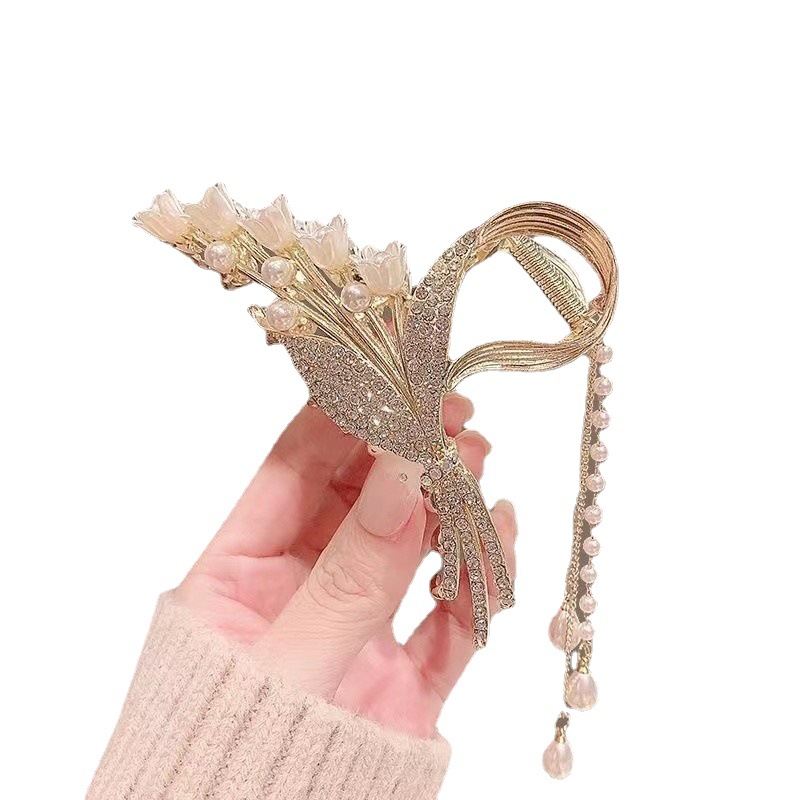 Lily Tassel Updo Hair Claw Hair Accessories Back Head Antique Hairpin Female Hairpin Summer Flower Shark Chuck