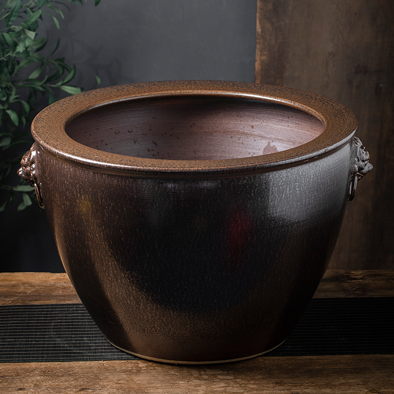 景德镇陶瓷鱼缸客厅落地荷花缸庭院老式大缸户外古法招财养鱼缸