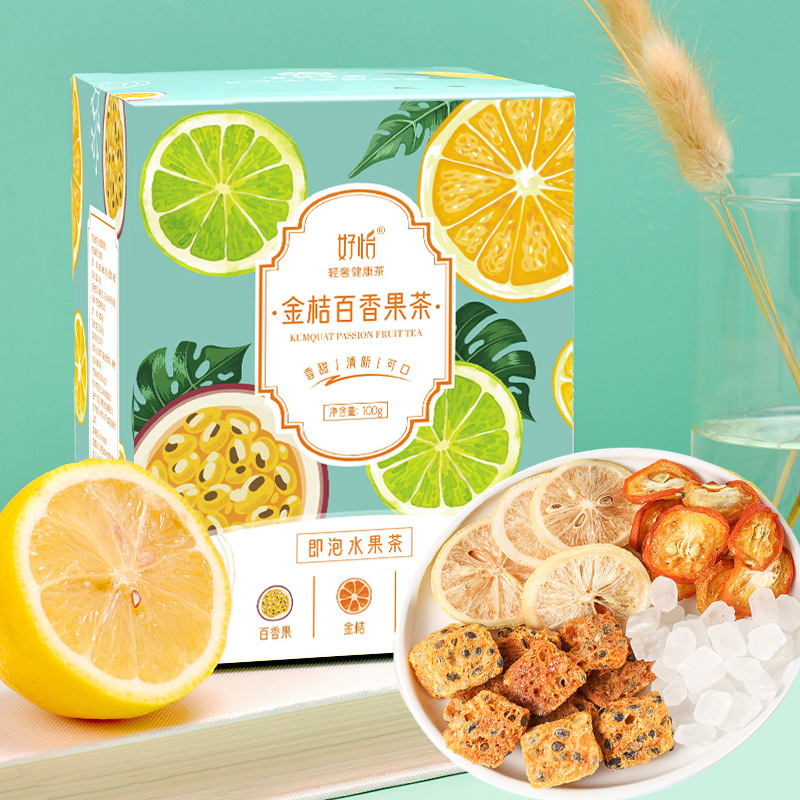 Kumquat Passion Fruit Tea Freeze-Dried Lemon Slices Honey Internet Celebrity Fruit Tea Wholesale Green Tangerine Source Camellia Bag Manufacturer