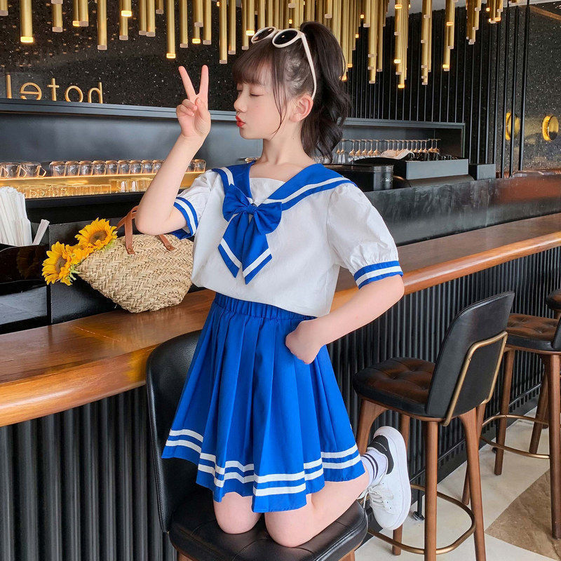女童夏季短袖套装儿童学院风休闲两件套裙美少女洋气时髦百褶裙子