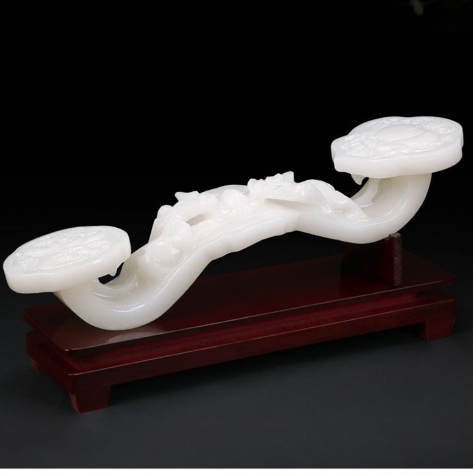 阿富汗白玉如意摆件天然汉白玉如意貔貅办公室玉石摆件装饰品