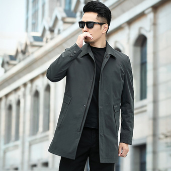 风衣男简约中长款春秋中年男装爸爸装商务休闲领导干部外套
