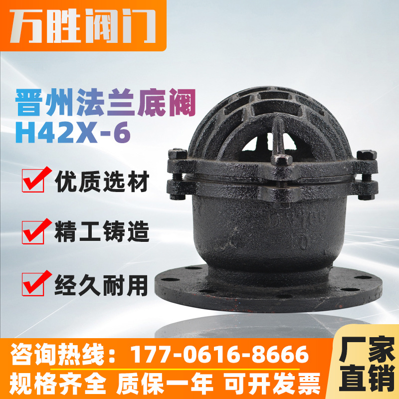h42x-6 晋州产铸铁抽水泵吸水升降式软密封弹簧法兰底阀单向阀