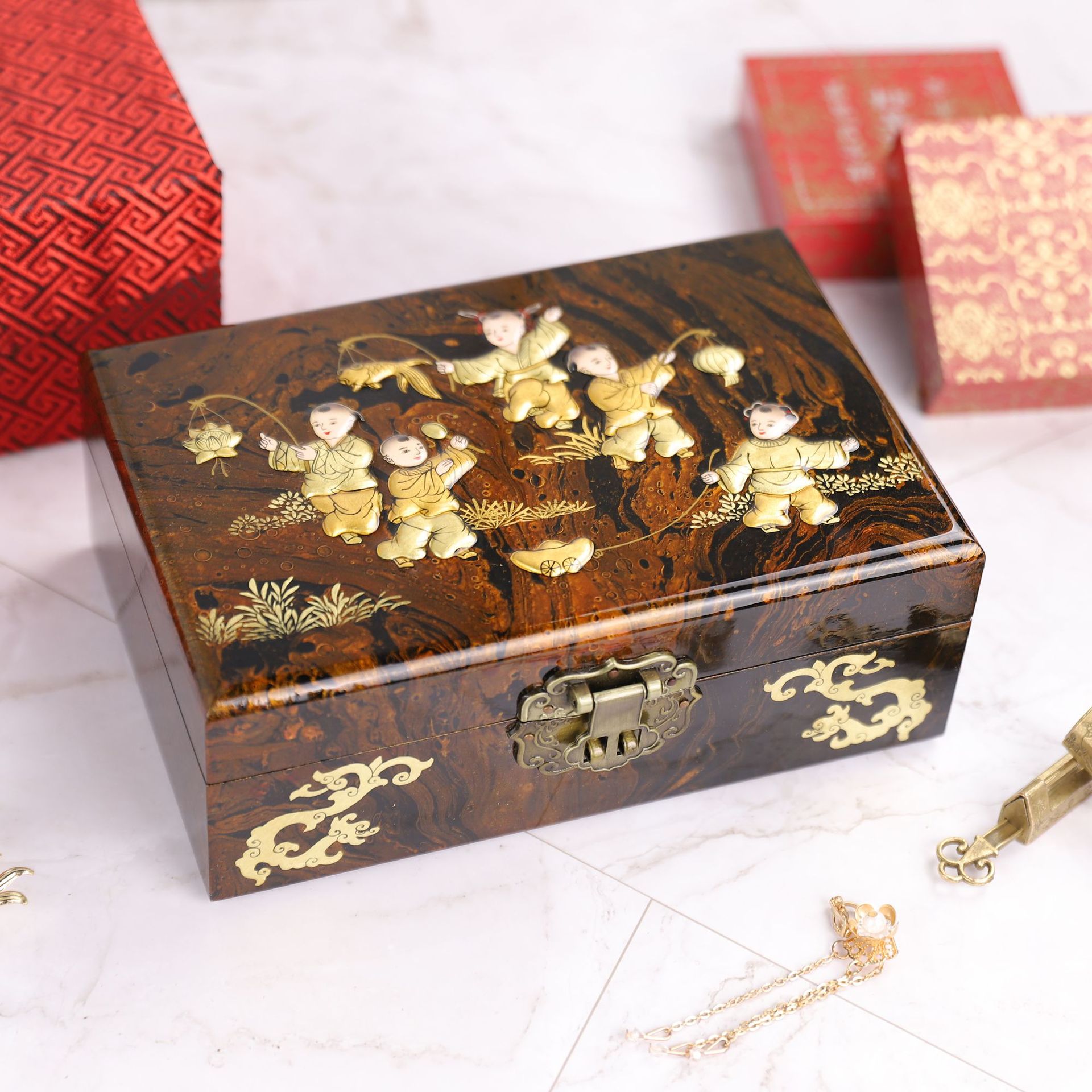 【工厂批发】平遥推光漆器首饰盒古风漆盒收纳盒生日节日结婚礼物