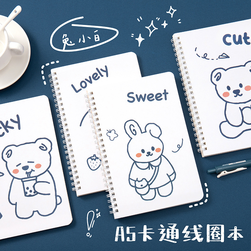 Korean Cute A5 Coil Notebook Thickened Horizontal Line Book Cartoon Student Notebook Office Stationery Notebook Wholesale