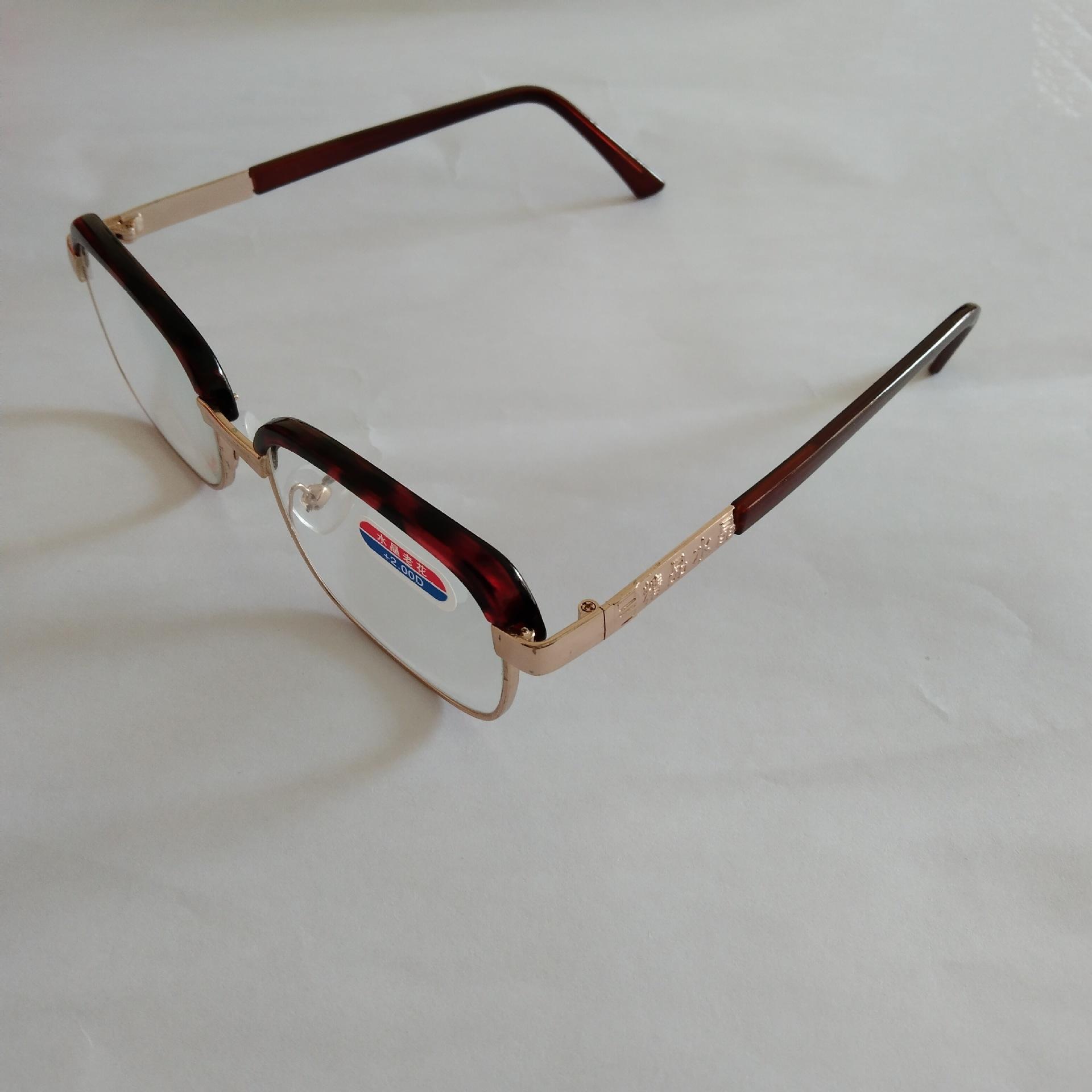 高清玻璃水晶老花眼镜 金属眉毛老花镜 地摊江湖舒适耐磨老人眼镜