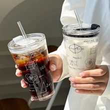 数学公式高颜值水杯学霸夏季杯子大容量吸管杯ins带盖学生玻璃杯