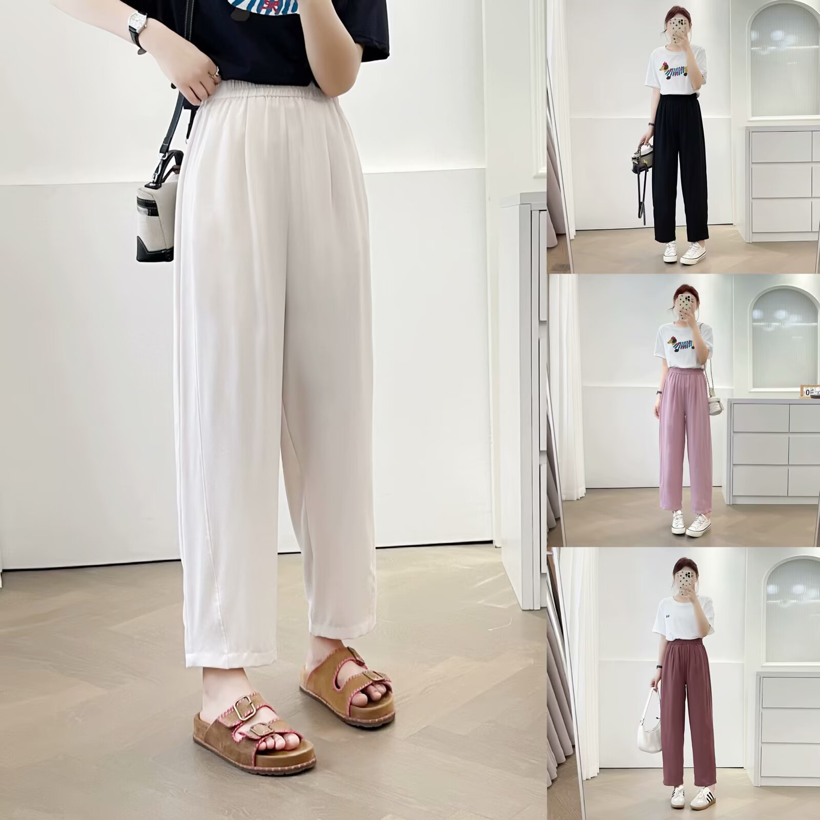 胖mm大码薄款2025年夏季新款松紧腰宽松显瘦九分裤高腰时尚休闲裤