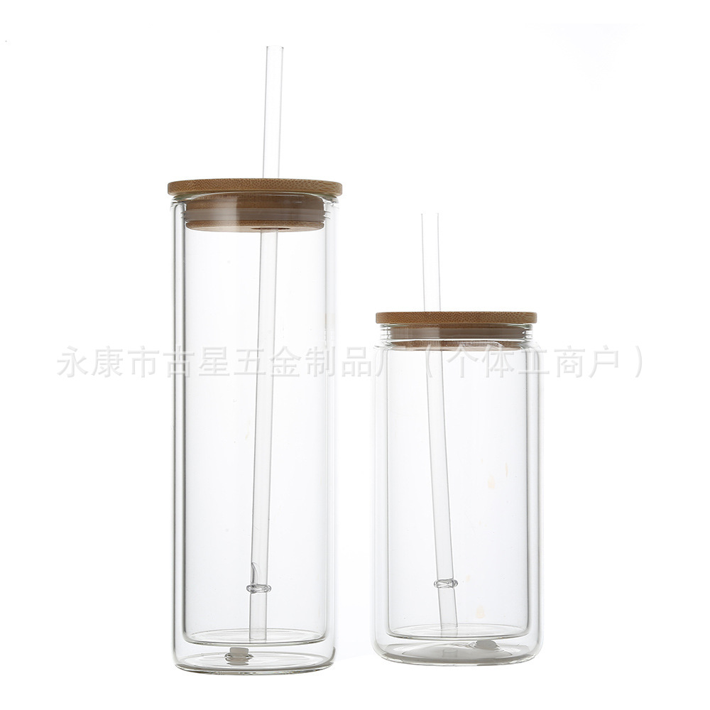 16oz20oz热升华双层高硼硅玻璃高颜值透明水 杯饮品
