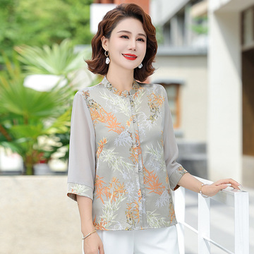 妈妈装夏装新款衬衫中老年人奶奶装夏季薄款t恤雪纺中袖老人衣服